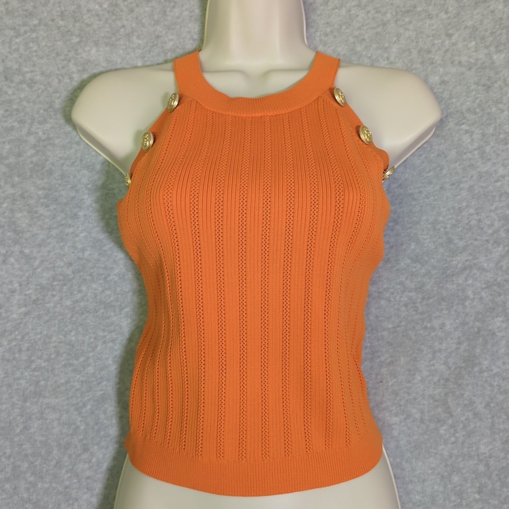 New Happily Grey halterneck Orange knitted crop top Sz‎ XL Nautical Gold Button